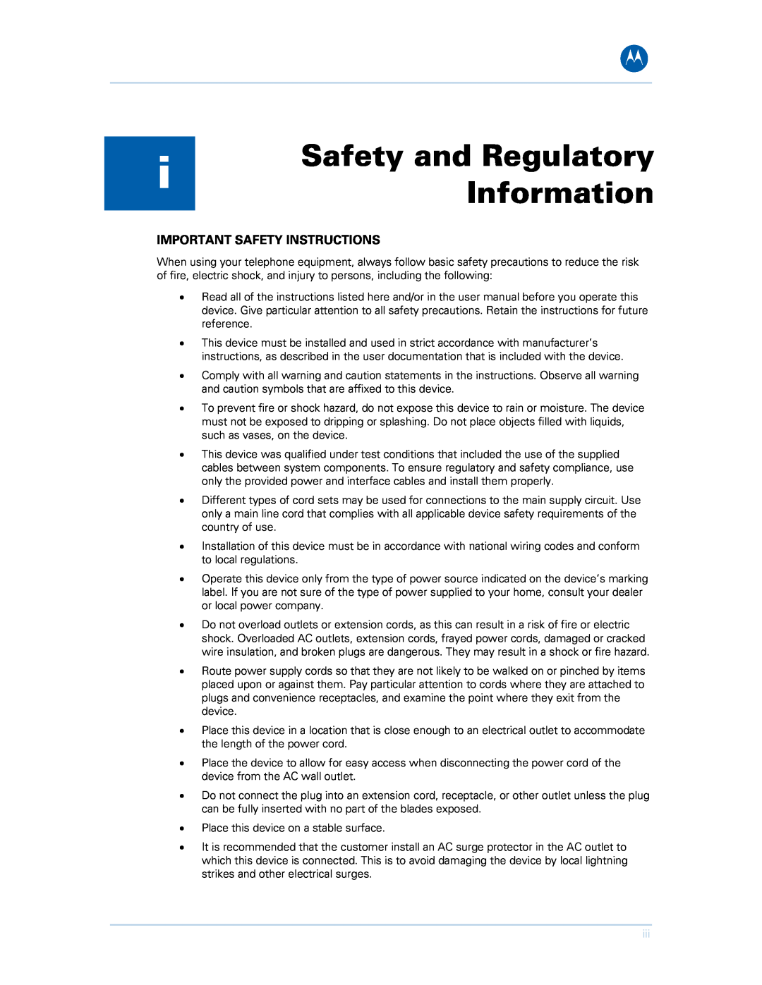 Motorola SVG1501E, SVG1501UE manual Safety and Regulatory Information, Important Safety Instructions 