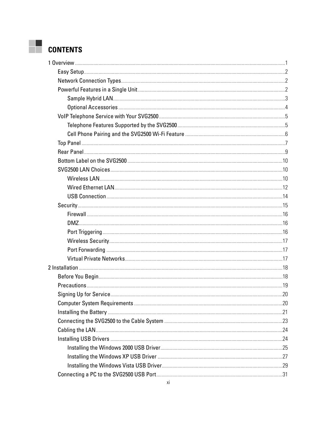 Motorola SVG2500 manual Contents 