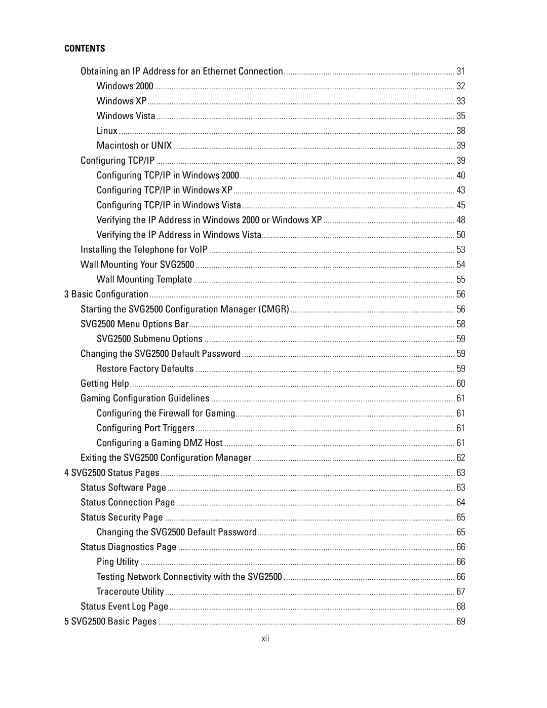 Motorola SVG2500 manual Xii 