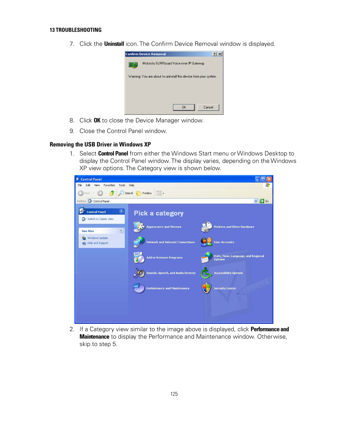 Motorola SVG2500 manual Removing the USB Driver in Windows XP 