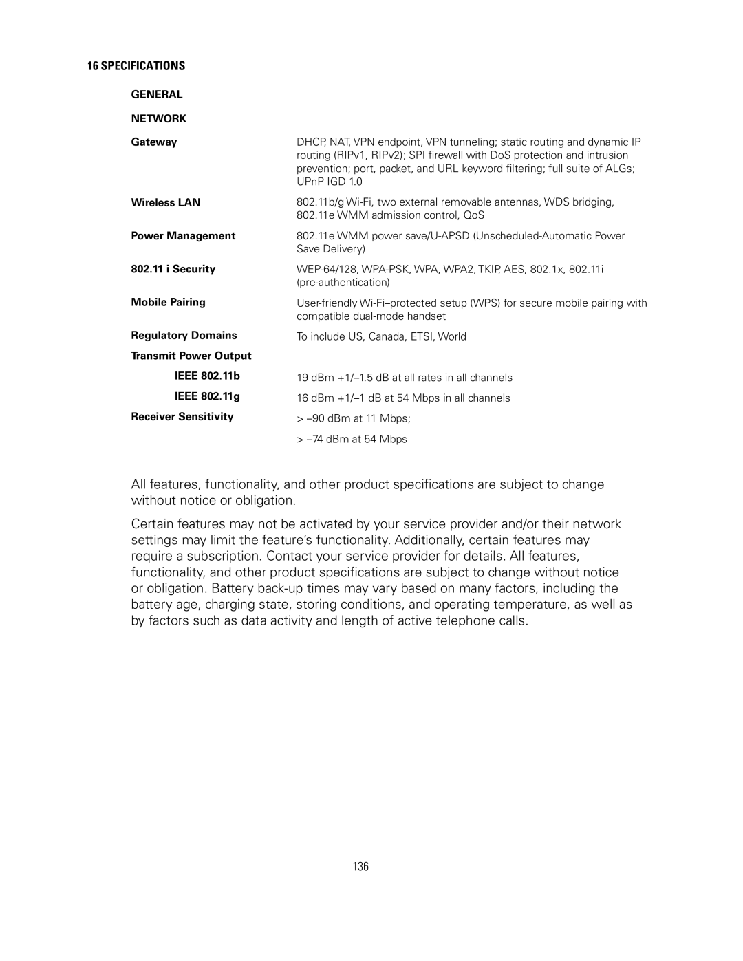 Motorola SVG2500 manual Specifications, General Network 