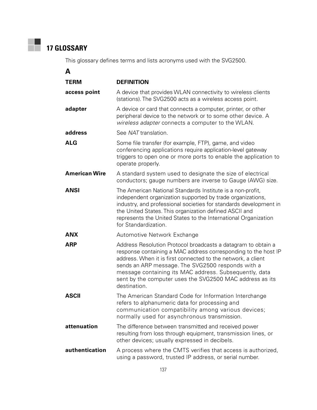 Motorola SVG2500 manual Glossary 