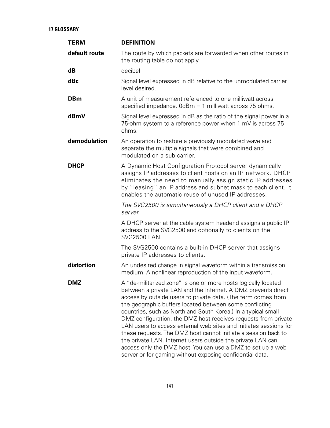 Motorola SVG2500 manual Dhcp 