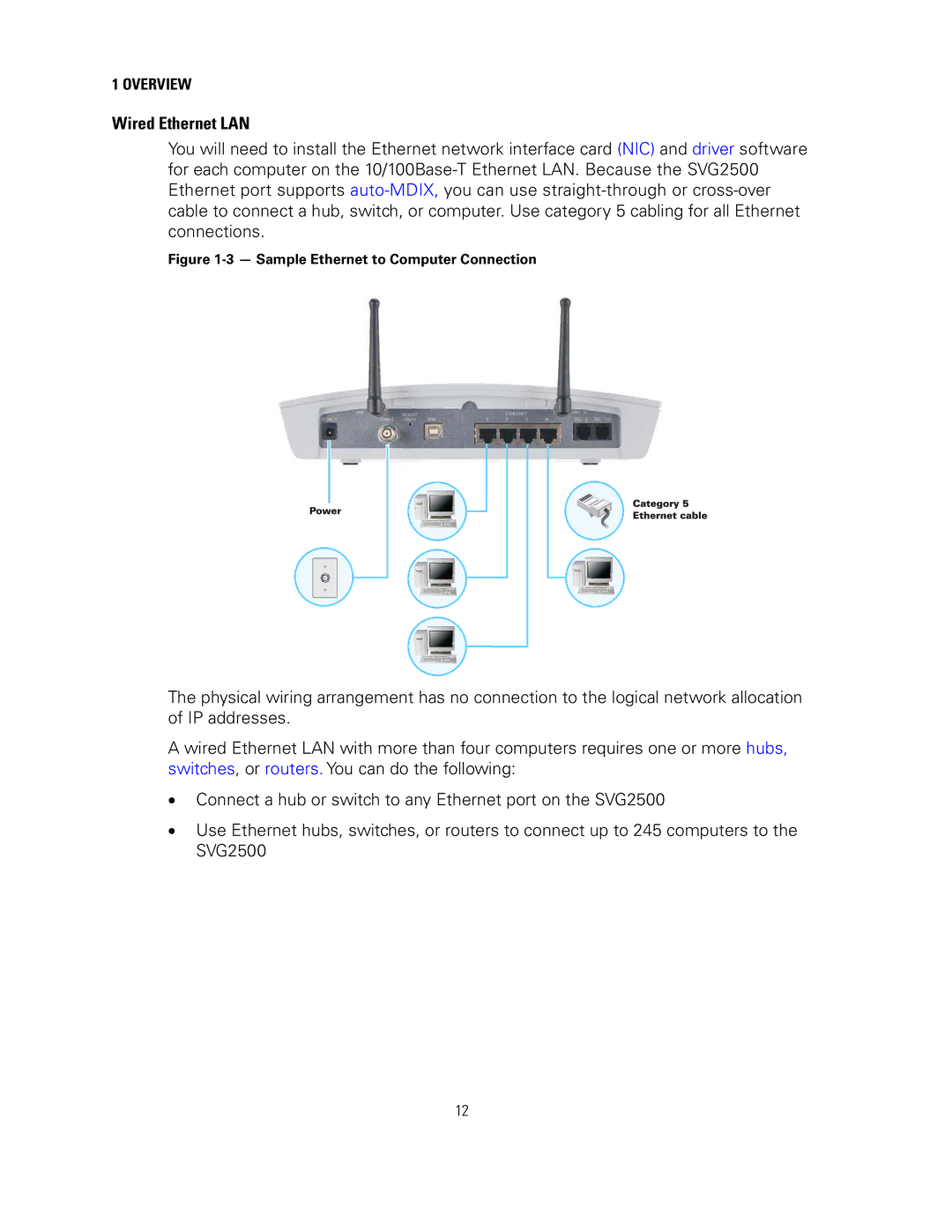 Motorola SVG2500 manual Wired Ethernet LAN, Sample Ethernet to Computer Connection 