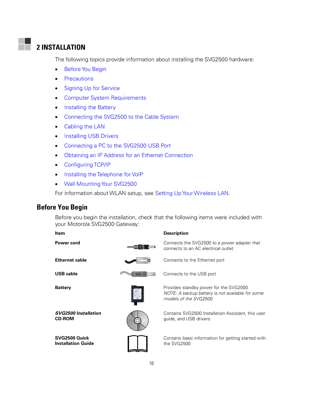 Motorola manual Before You Begin, SVG2500 Quick Installation Guide 