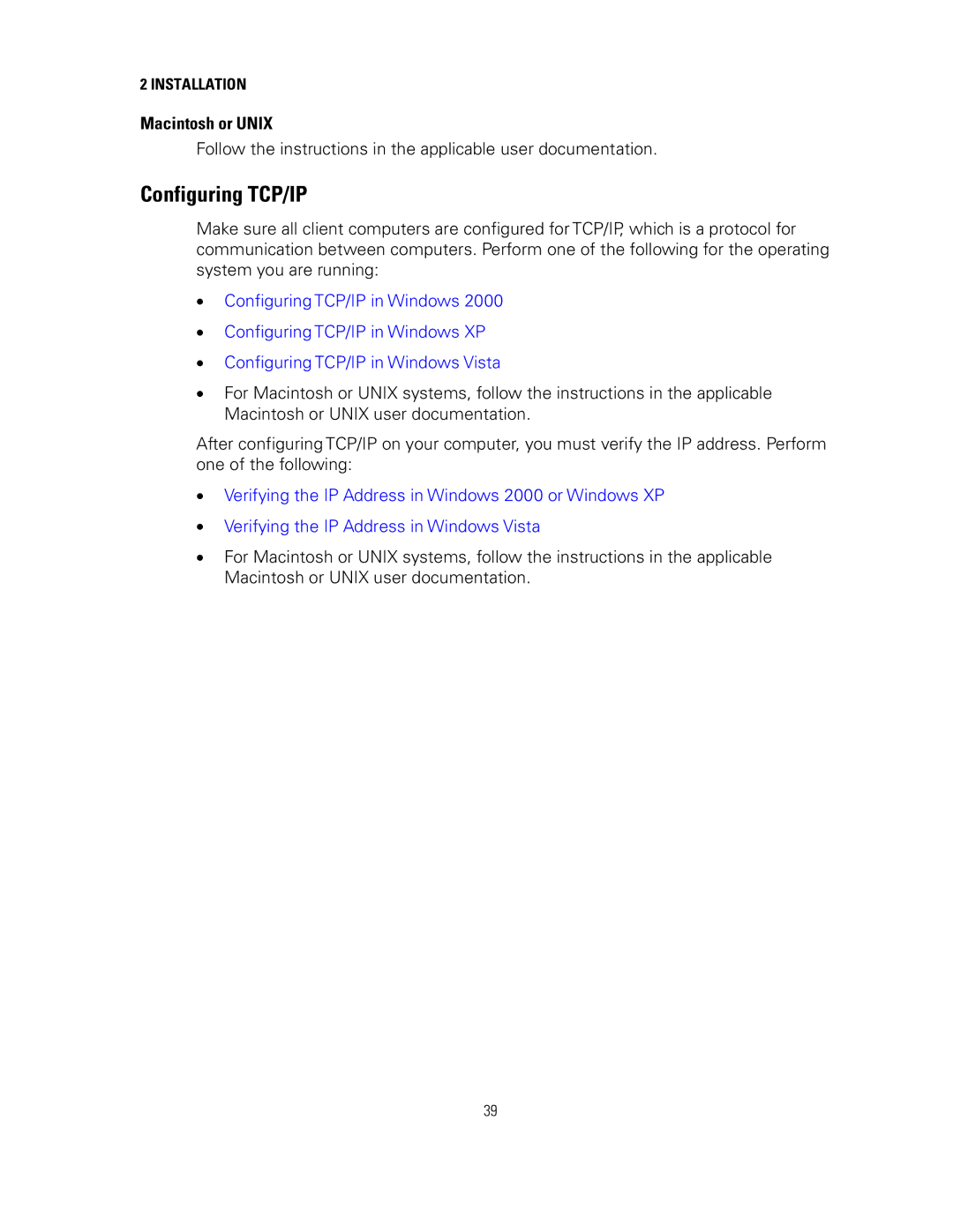 Motorola SVG2500 manual Configuring TCP/IP, Macintosh or Unix 