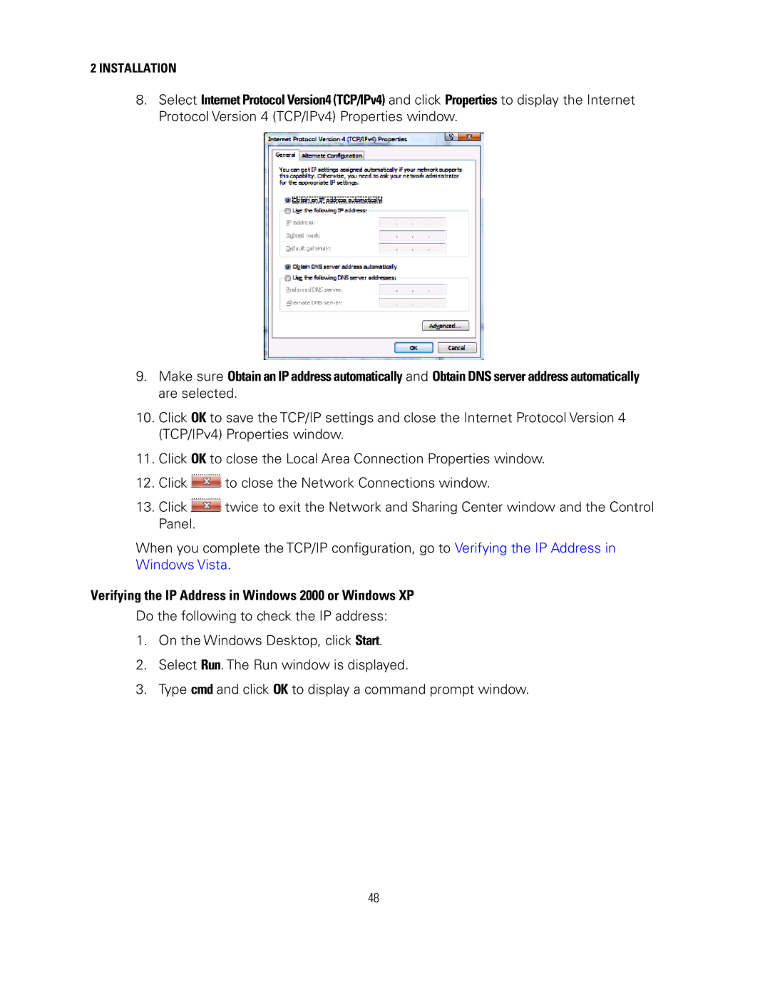 Motorola SVG2500 manual Verifying the IP Address in Windows 2000 or Windows XP 