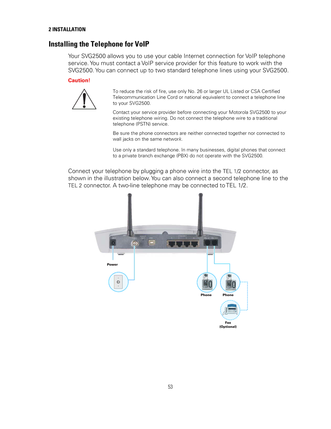 Motorola SVG2500 manual Installing the Telephone for VoIP 