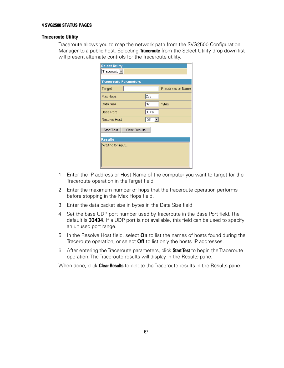 Motorola SVG2500 manual Traceroute Utility 