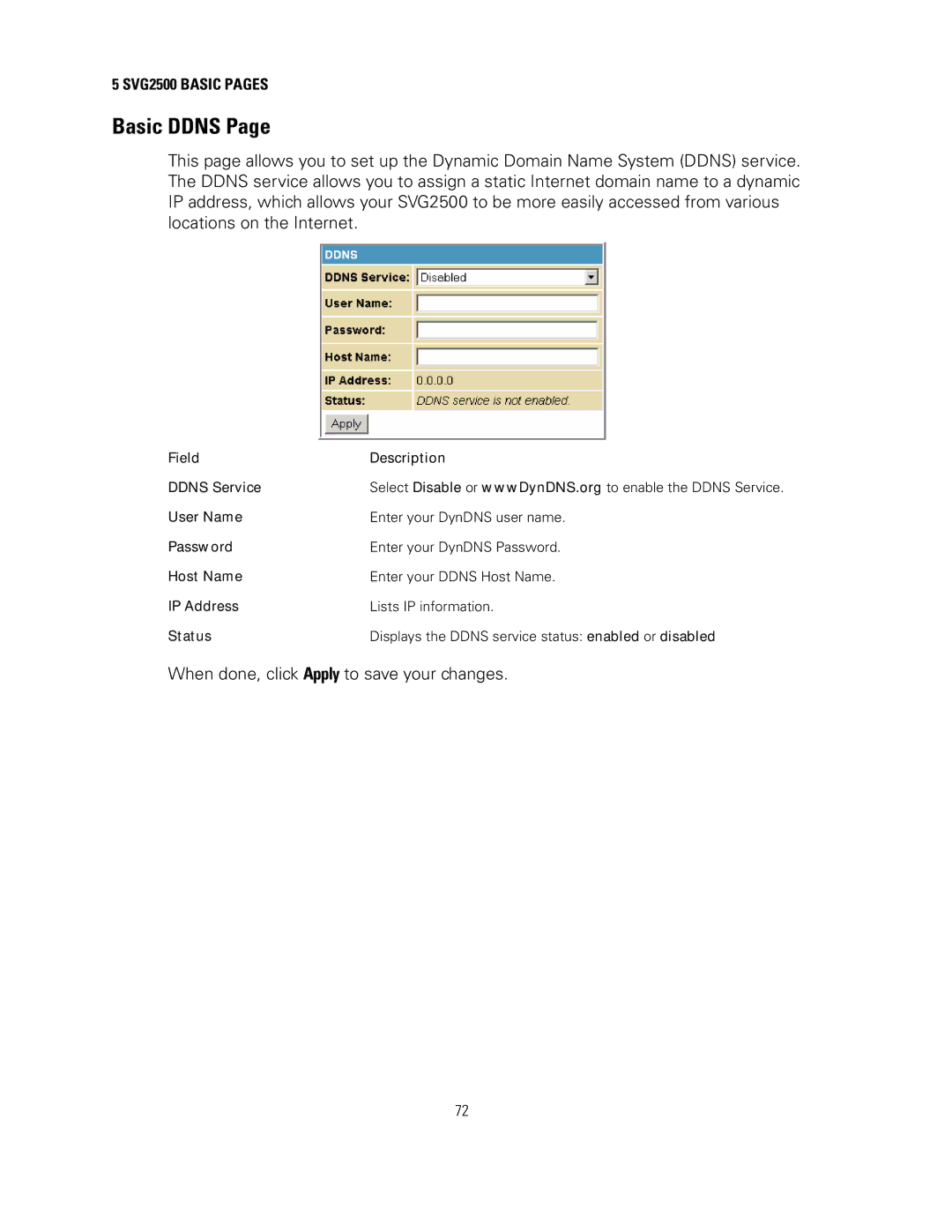 Motorola SVG2500 manual Basic Ddns 