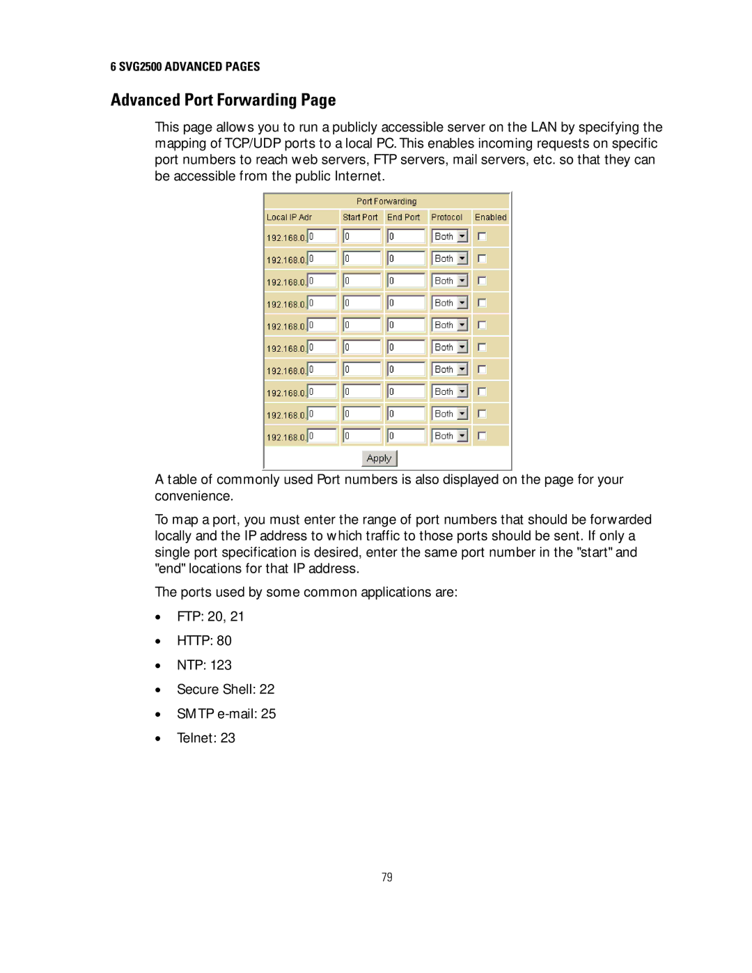 Motorola SVG2500 manual Advanced Port Forwarding 