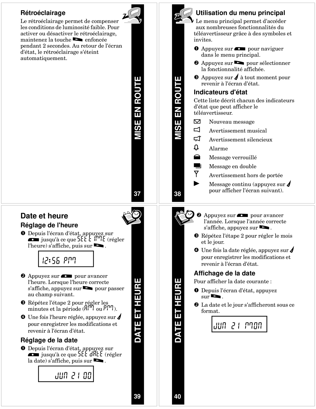 Motorola T10 manual Heure, Date et heure 