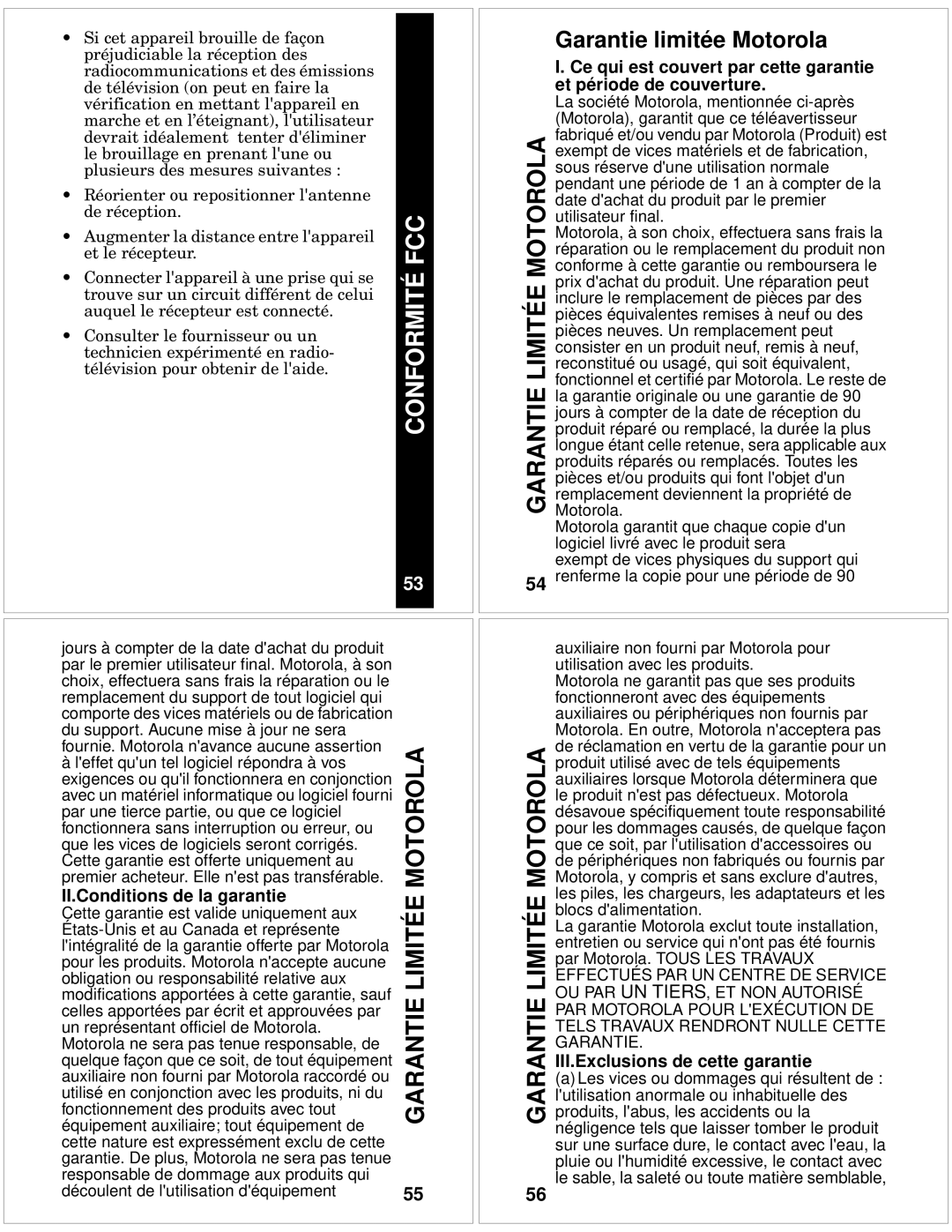 Motorola T10 manual Garantie limitée Motorola, II.Conditions de la garantie, III.Exclusions de cette garantie 