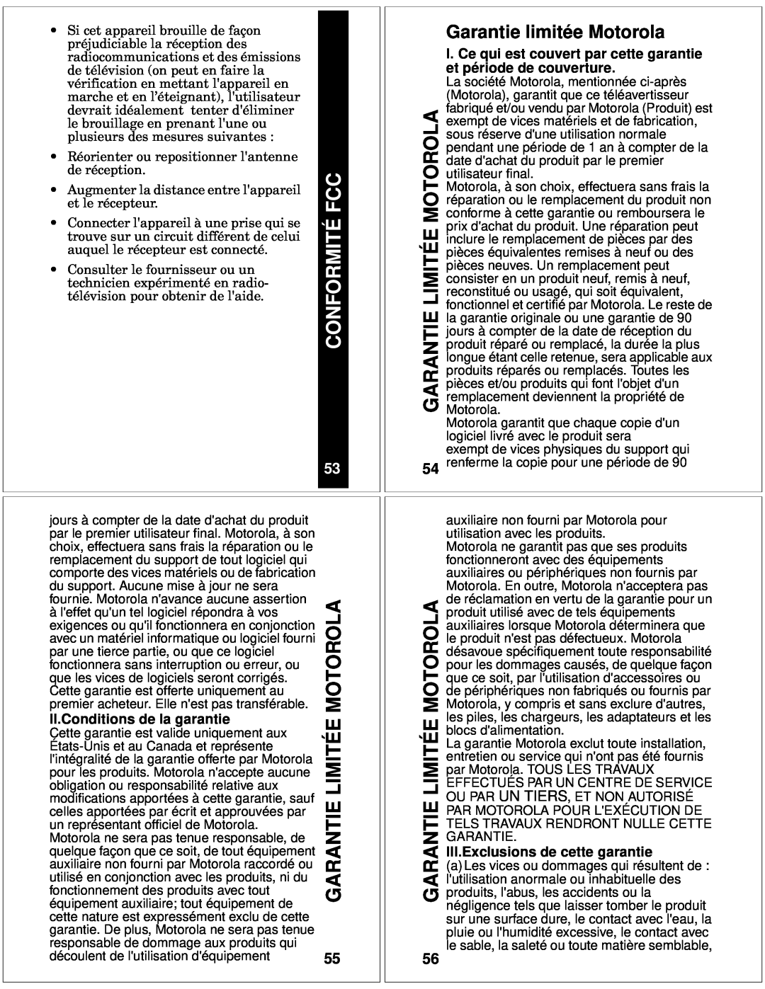 Motorola T10 manual Garantie limitée Motorola, II.Conditions de la garantie, III.Exclusions de cette garantie 