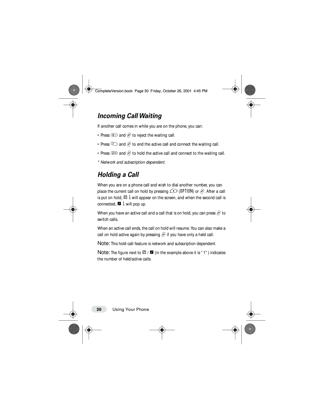 Motorola T190 manual Incoming Call Waiting, Holding a Call 