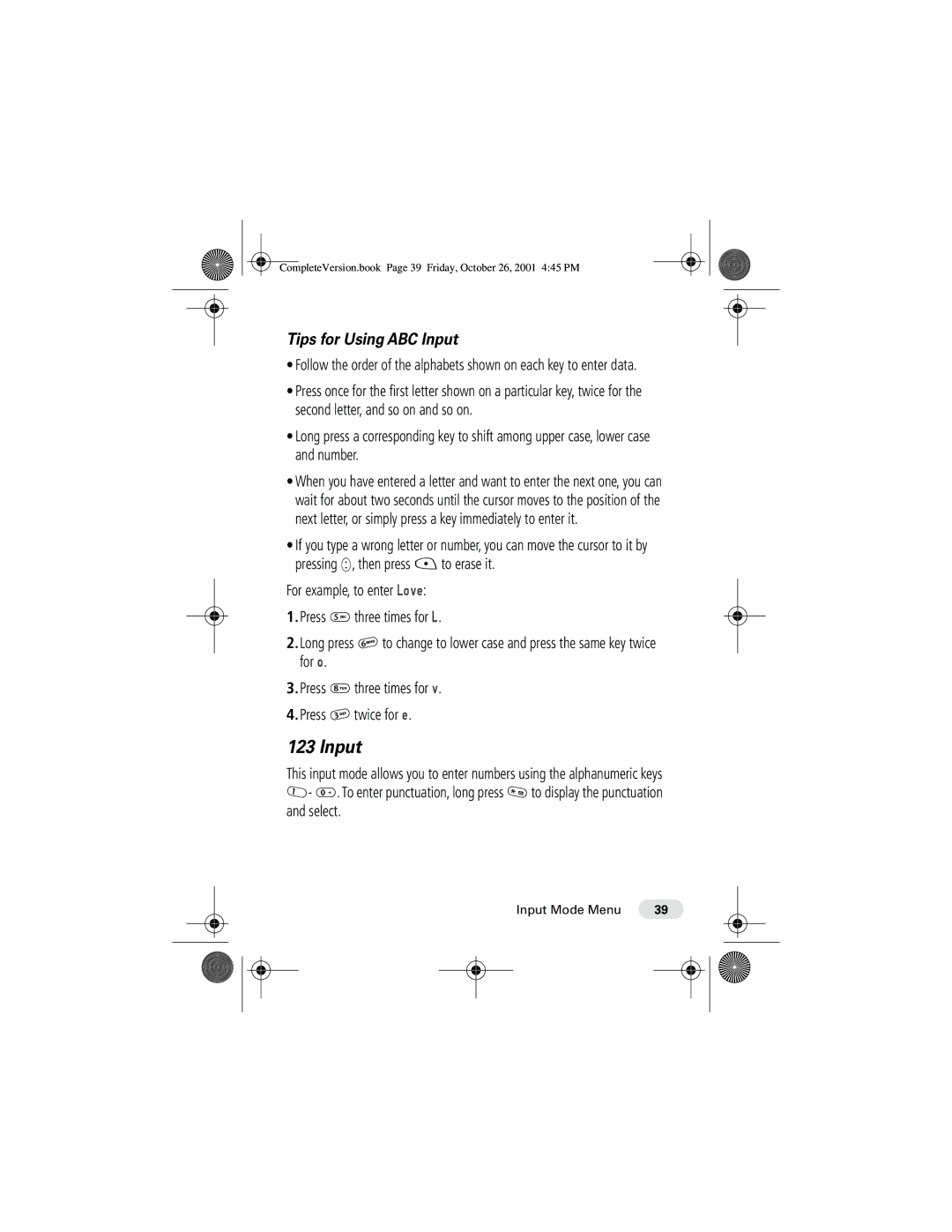 Motorola T190 manual Tips for Using ABC Input 