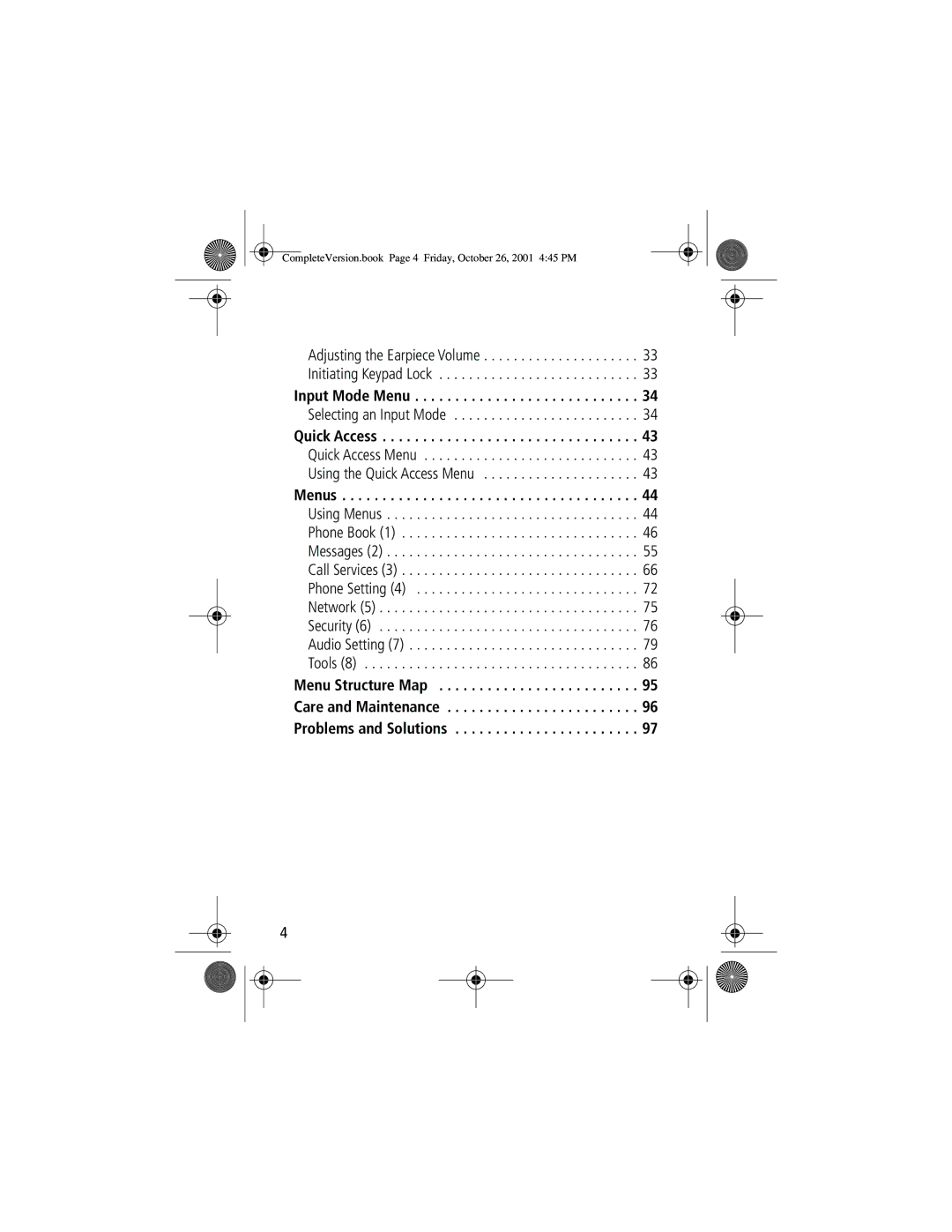 Motorola T190 manual Adjusting the Earpiece Volume Initiating Keypad Lock, Input Mode Menu, Selecting an Input Mode, Menus 