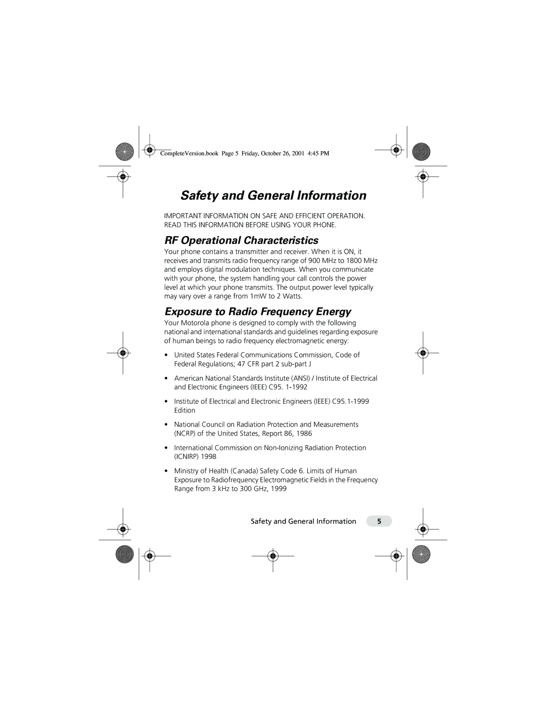 Motorola T190 manual RF Operational Characteristics, Exposure to Radio Frequency Energy 