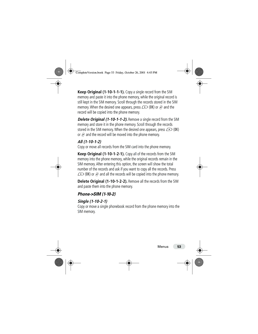 Motorola T190 manual Phone-SIM, All 