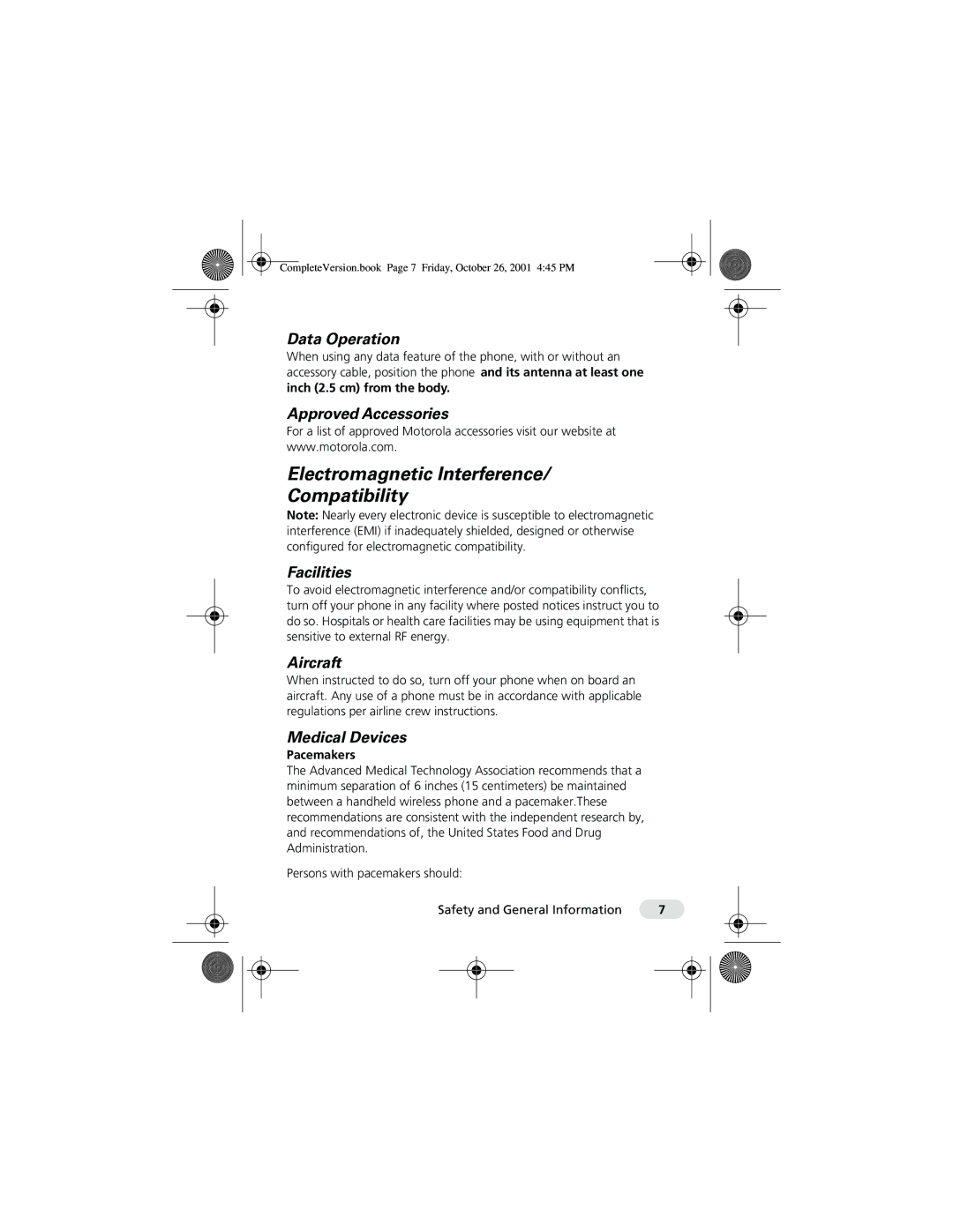 Motorola T190 manual Electromagnetic Interference Compatibility 