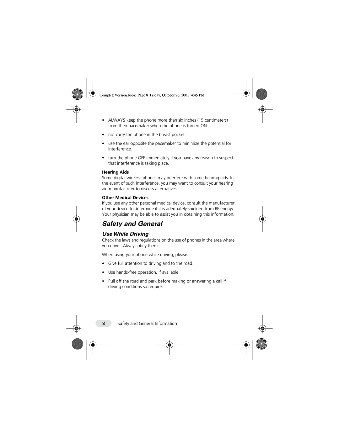 Motorola T190 manual Safety and General, Use While Driving 