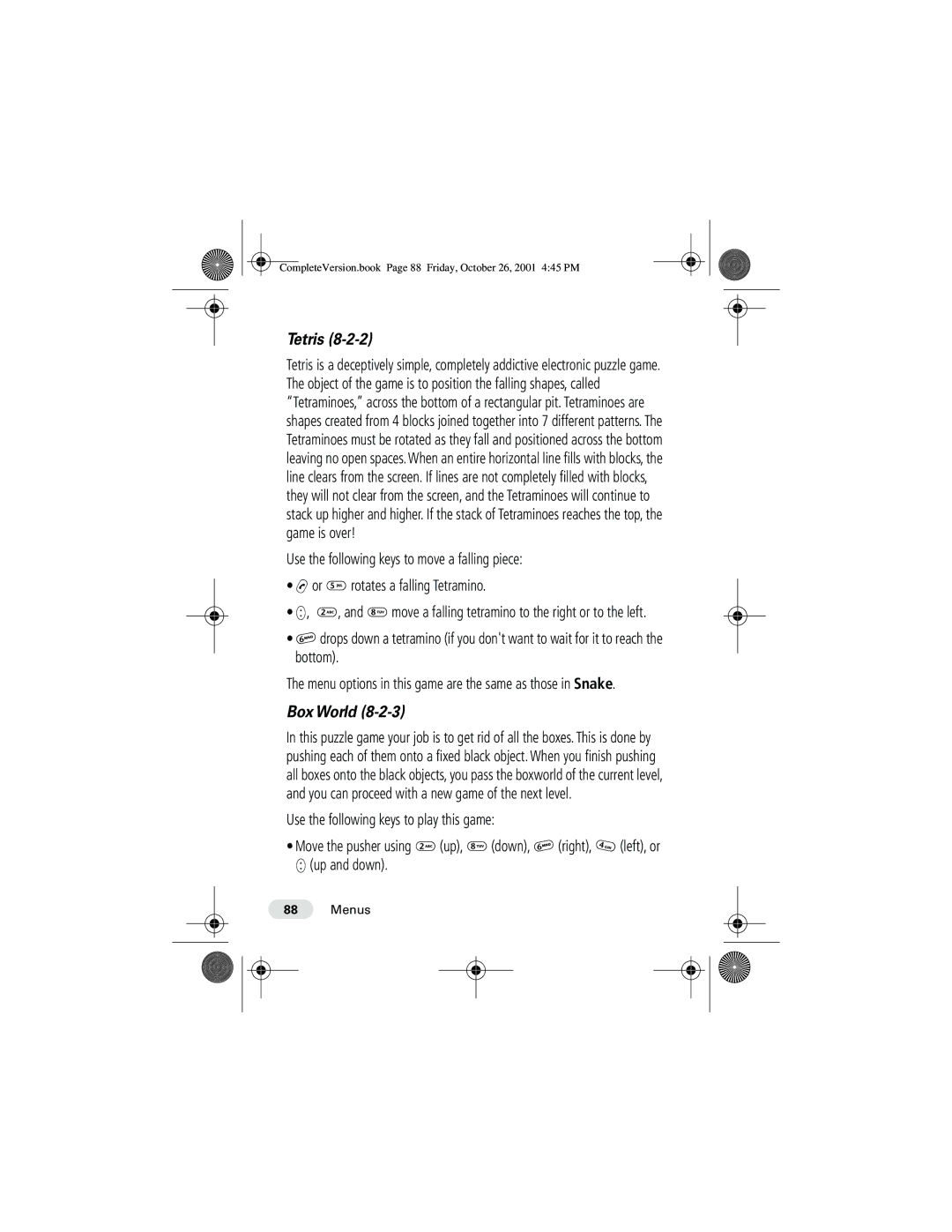 Motorola T190 manual Tetris, Box World 