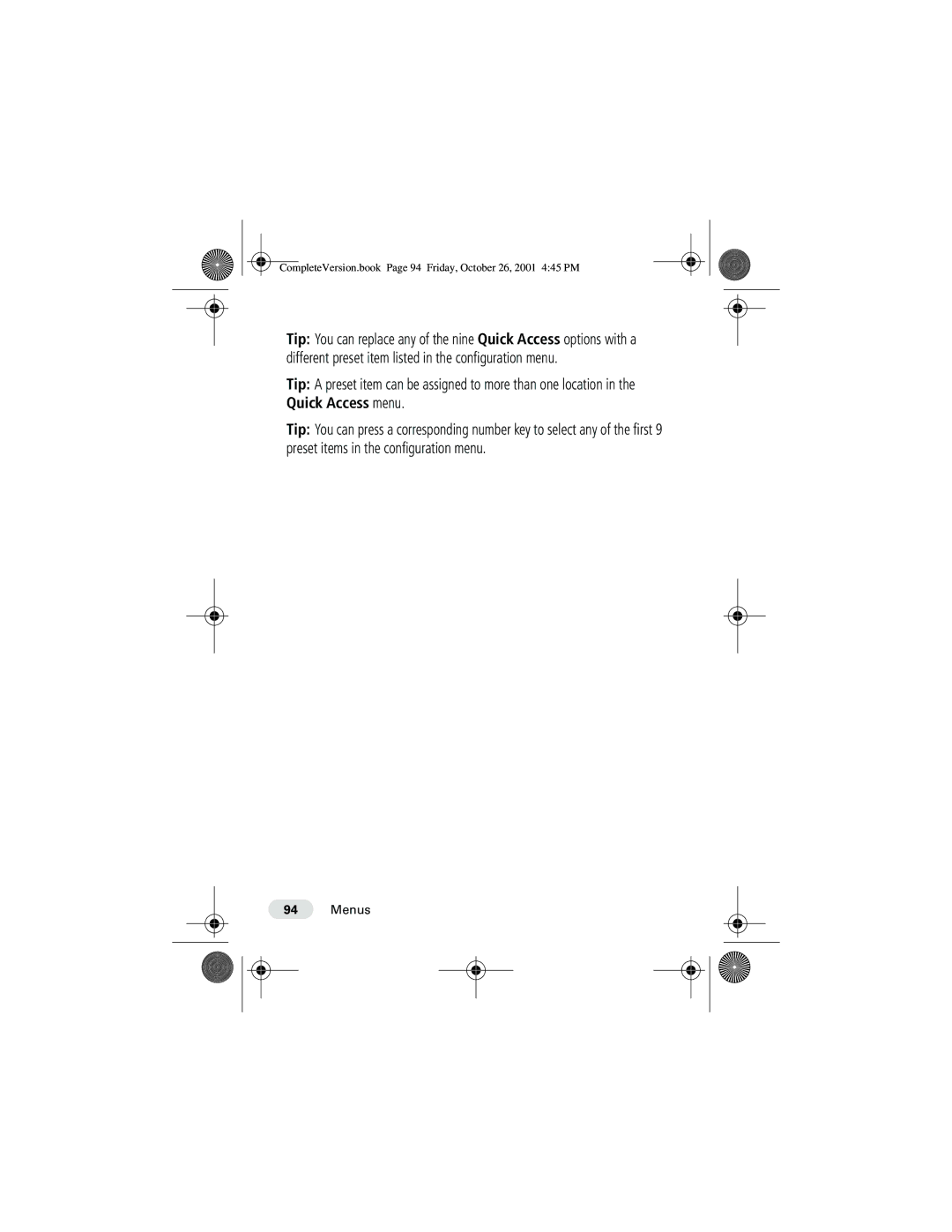 Motorola T190 manual CompleteVersion.book Page 94 Friday, October 26, 2001 445 PM 