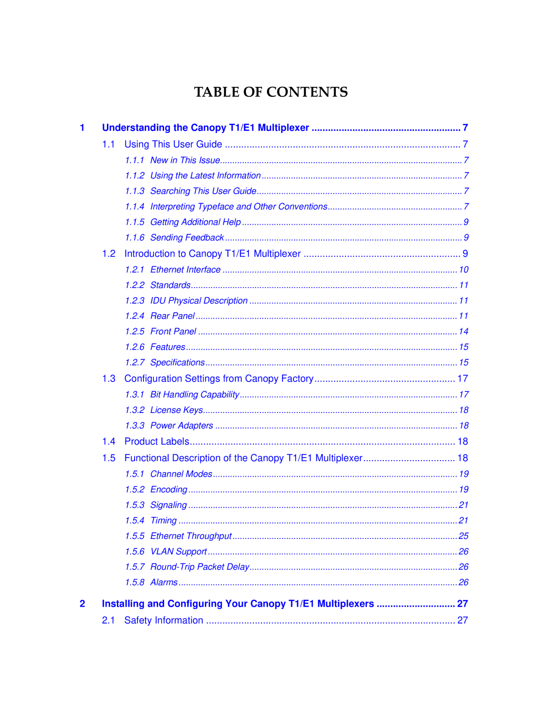 Motorola T1/E1 manual Table of Contents 