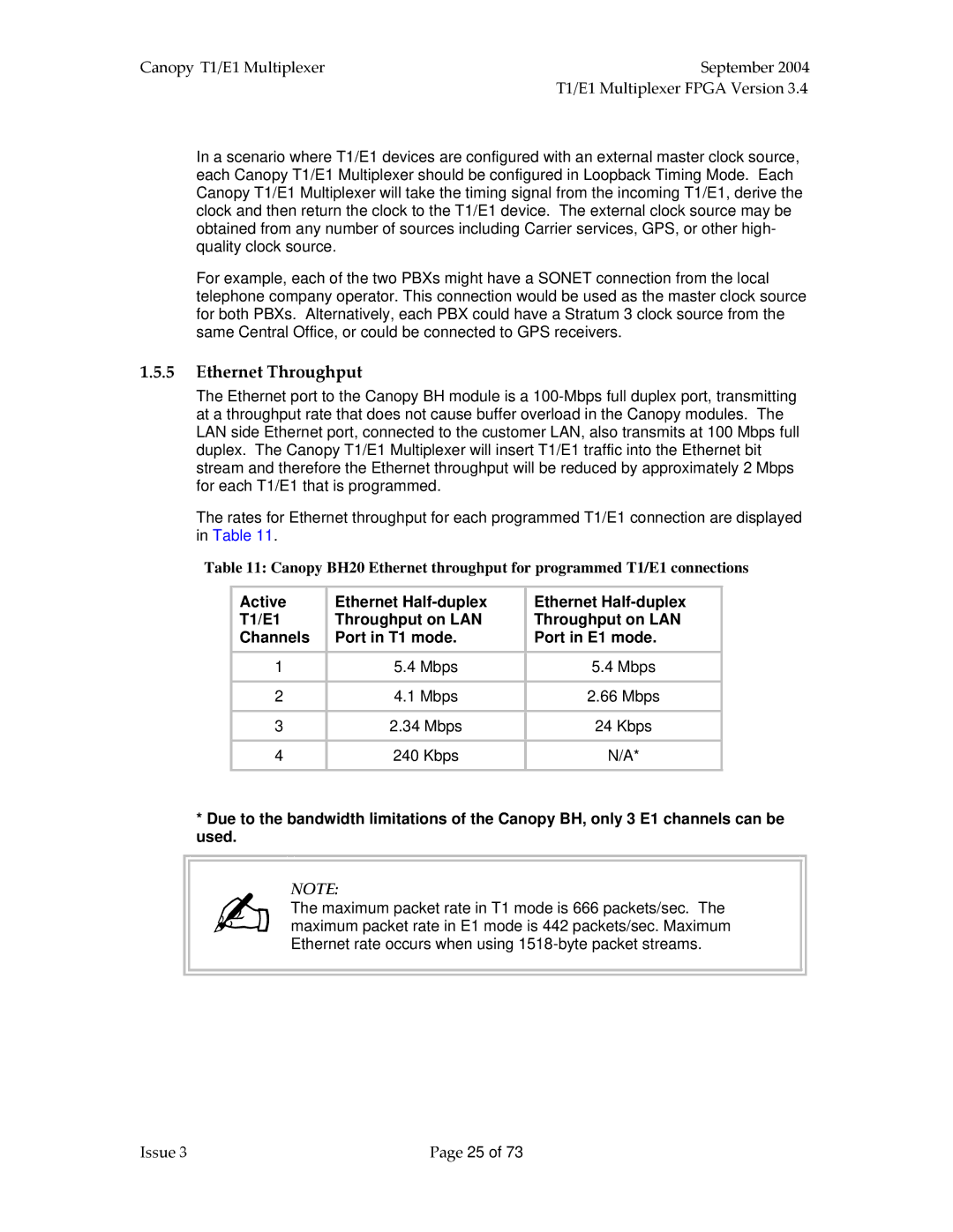 Motorola T1/E1 manual Ethernet Throughput 