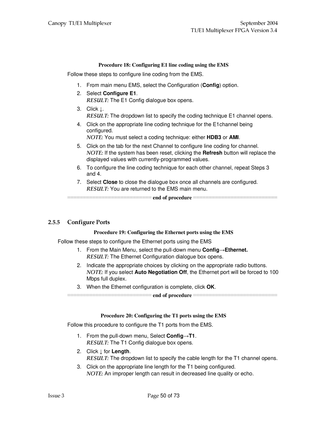 Motorola T1/E1 manual Procedure 18 Configuring E1 line coding using the EMS, Select Configure E1 