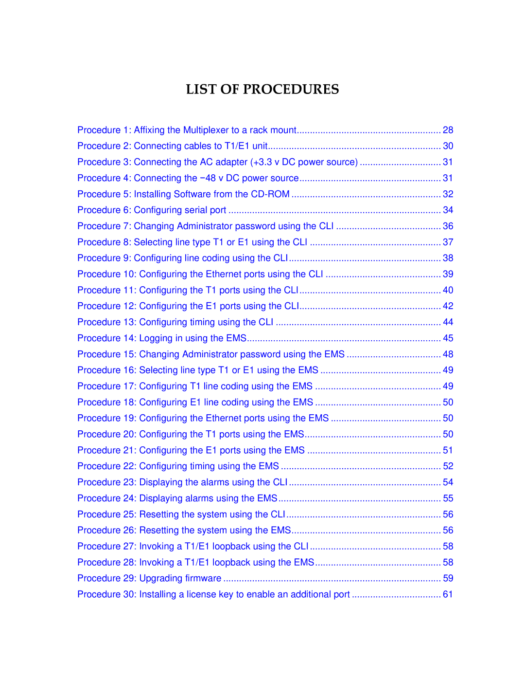 Motorola T1/E1 manual List of Procedures 