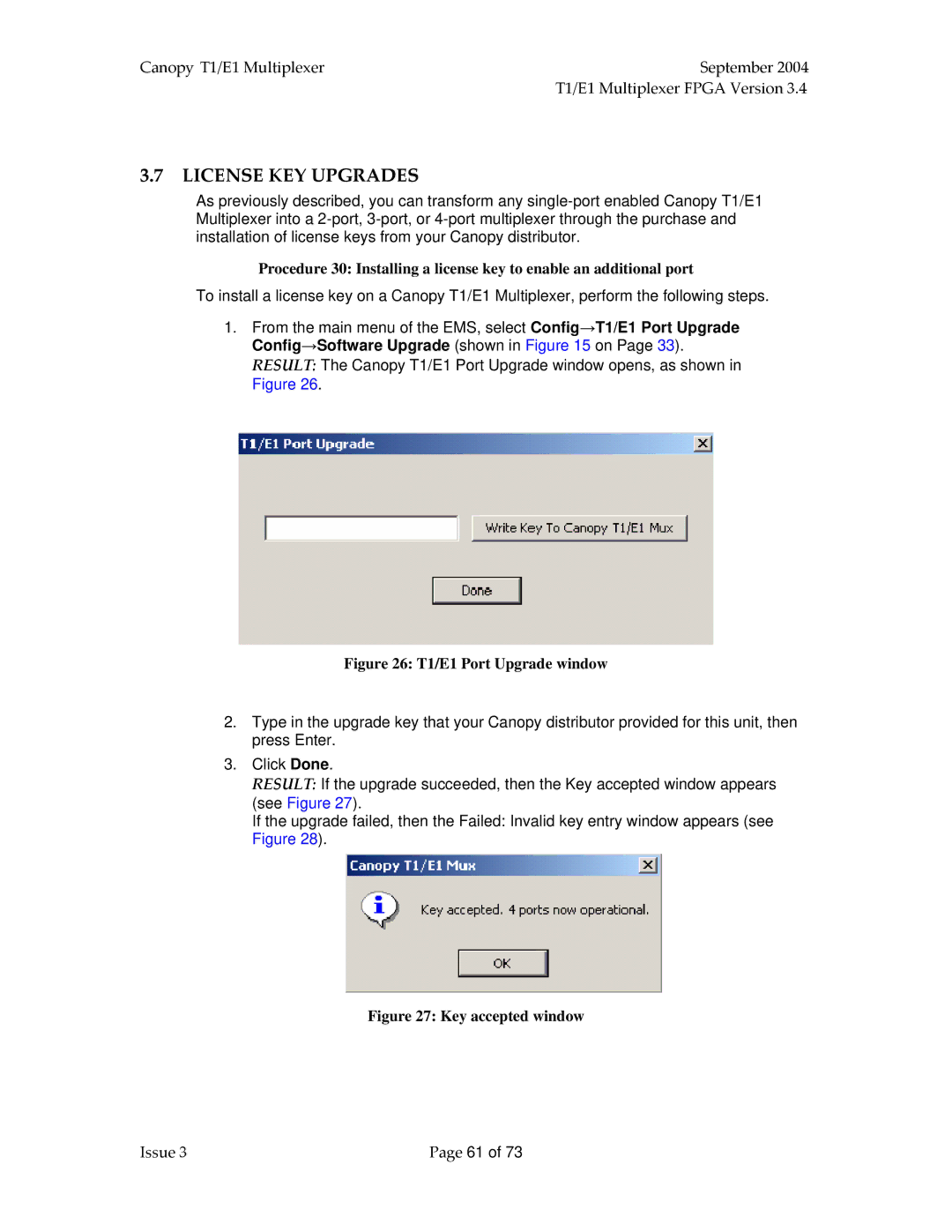 Motorola manual License KEY Upgrades, T1/E1 Port Upgrade window 