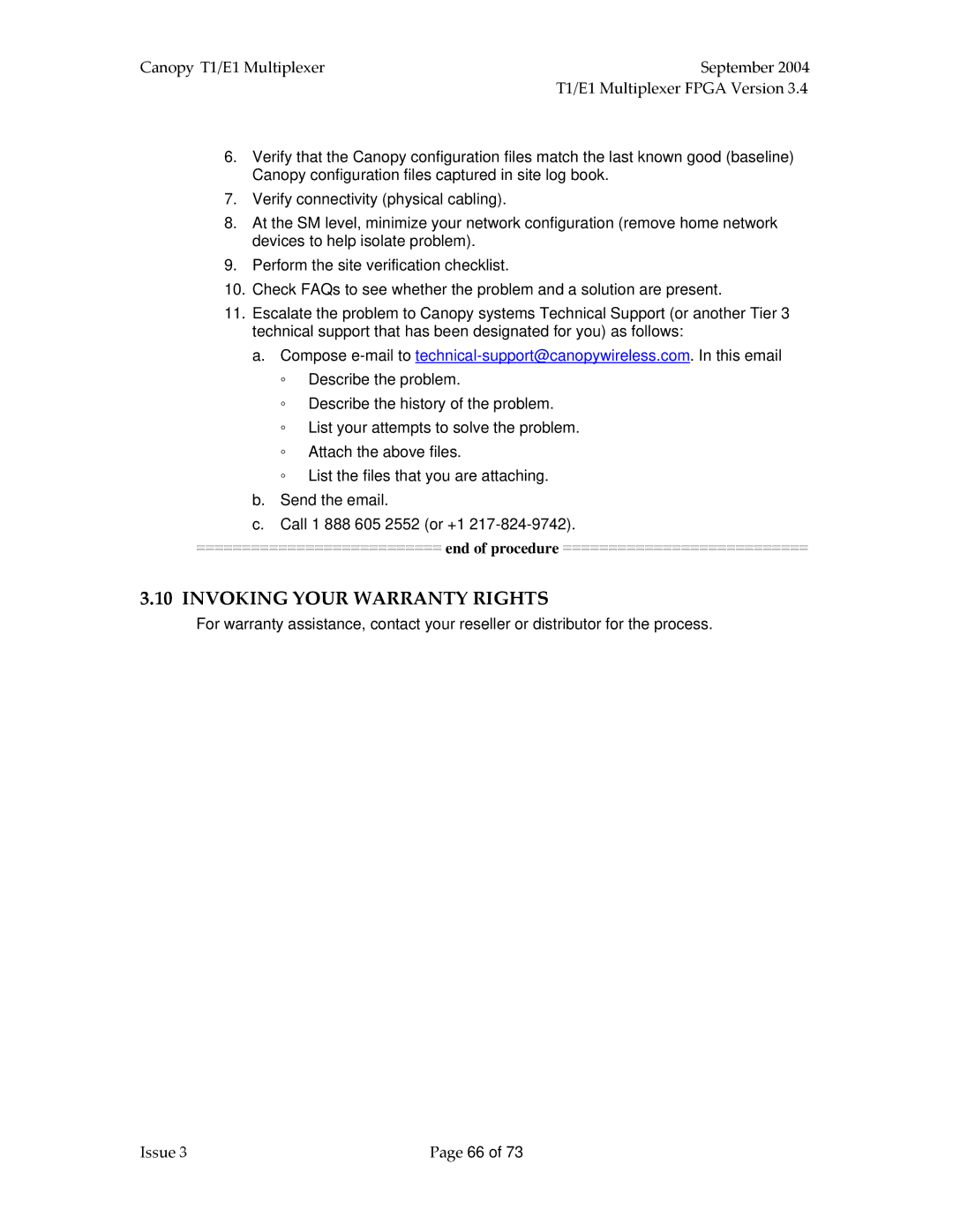 Motorola T1/E1 manual Invoking Your Warranty Rights, End of procedure 