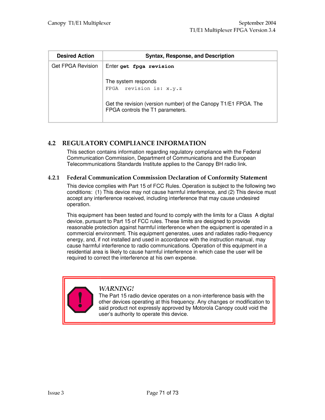 Motorola T1/E1 manual Regulatory Compliance Information 