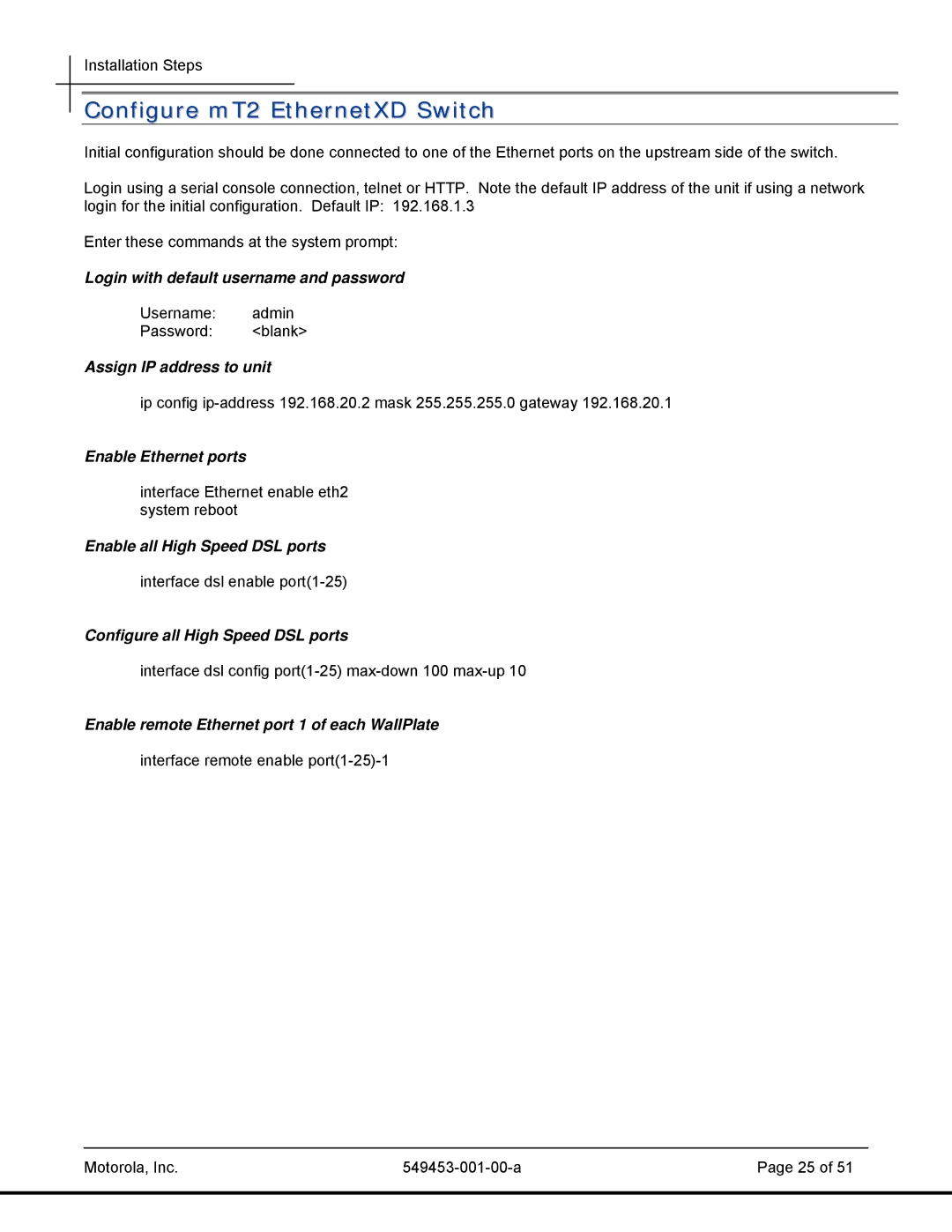 Motorola 45101, T2-2500 manual Configure mT2 EthernetXD Switch 