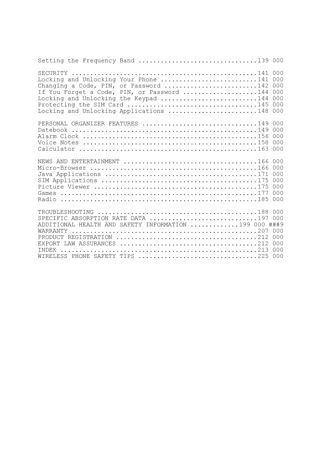 Motorola T280i manual 141, 142, 144, 145, 148, 149, 156, 158, 163, 166, 171, 175, 177, 185, 188, 197, 207, 212, 213, 225 