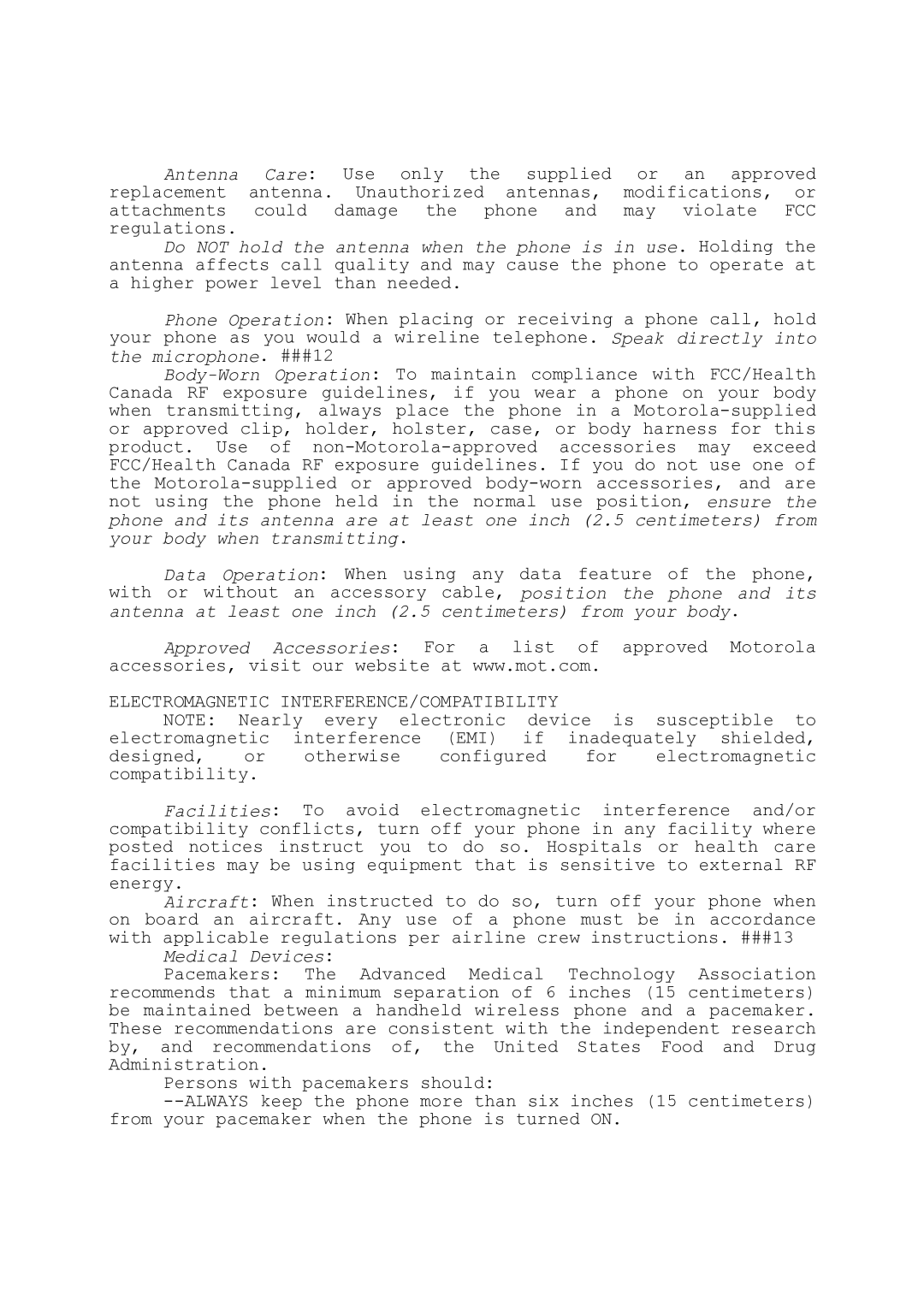 Motorola T280i manual Electromagnetic INTERFERENCE/COMPATIBILITY 