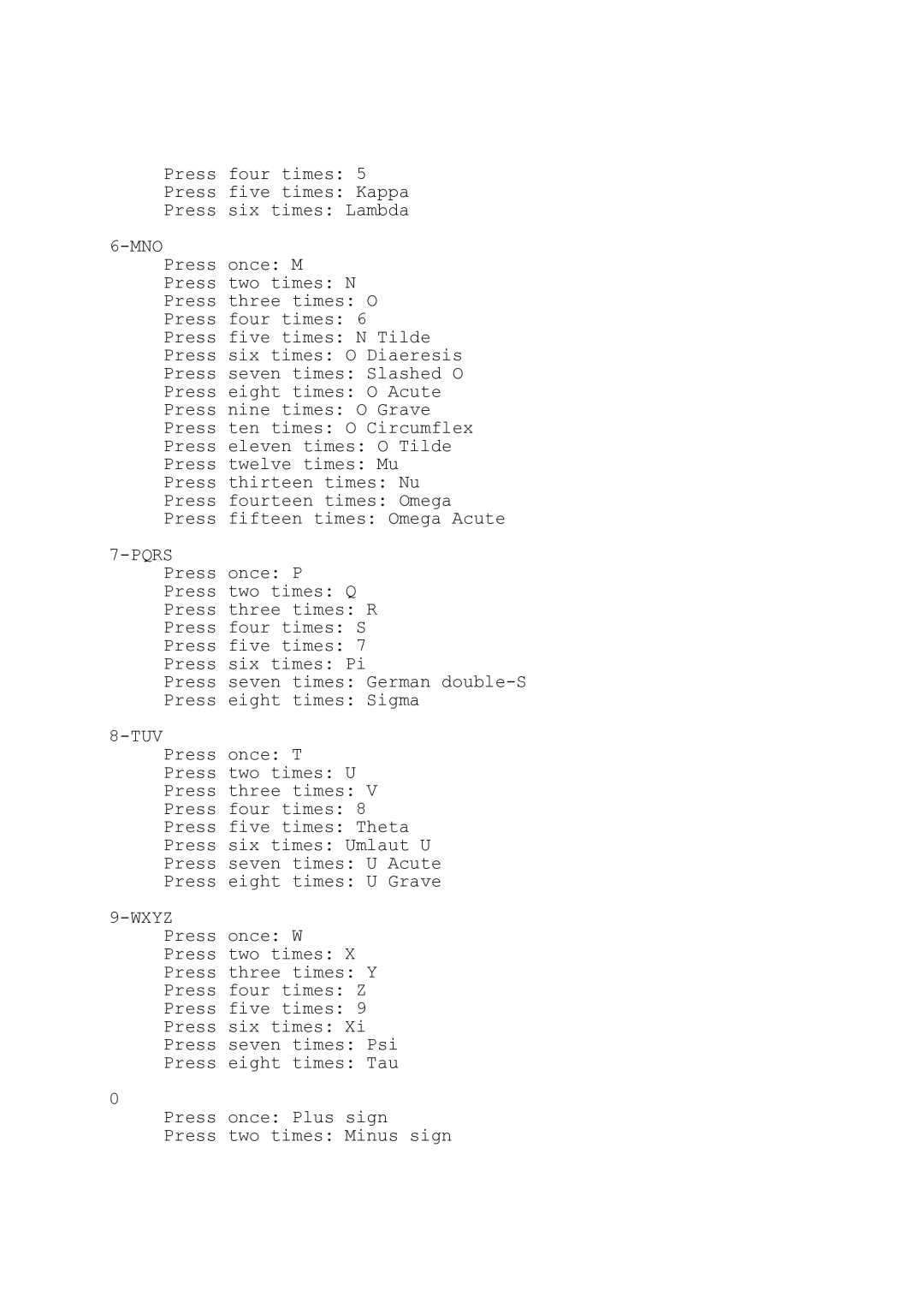 Motorola T280i manual Mno, Pqrs, Tuv, Wxyz 