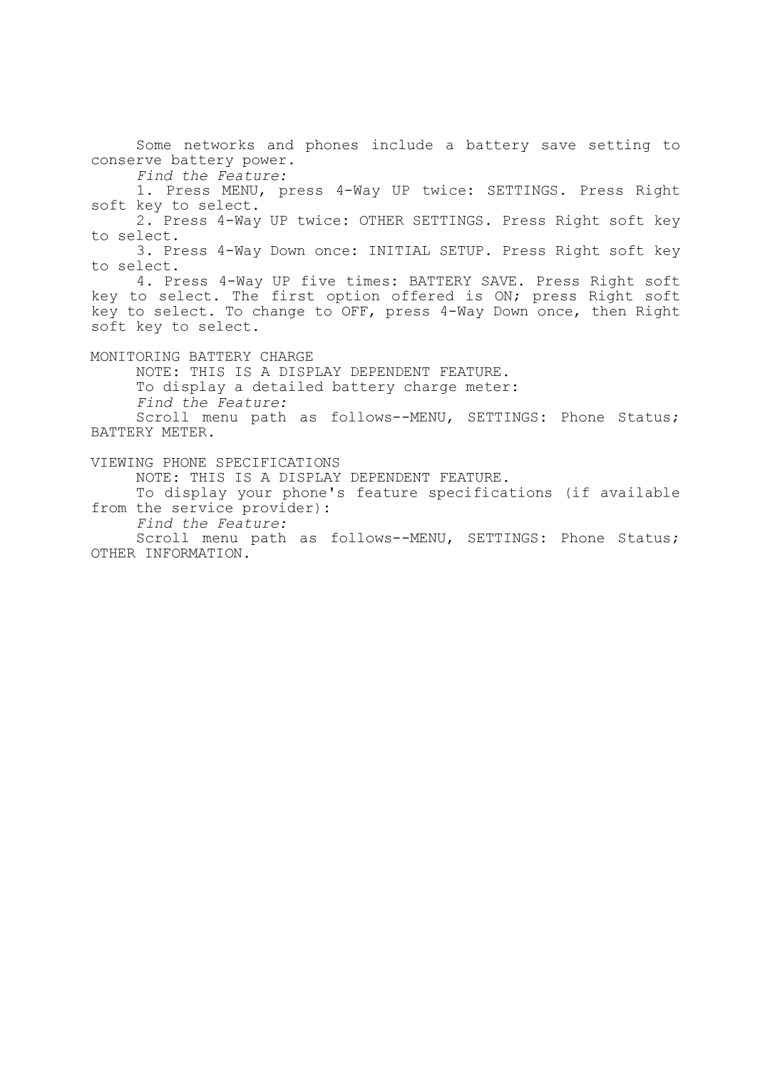 Motorola T280i Monitoring Battery Charge, Scroll menu path as follows--MENU, Settings Phone Status, Other Information 