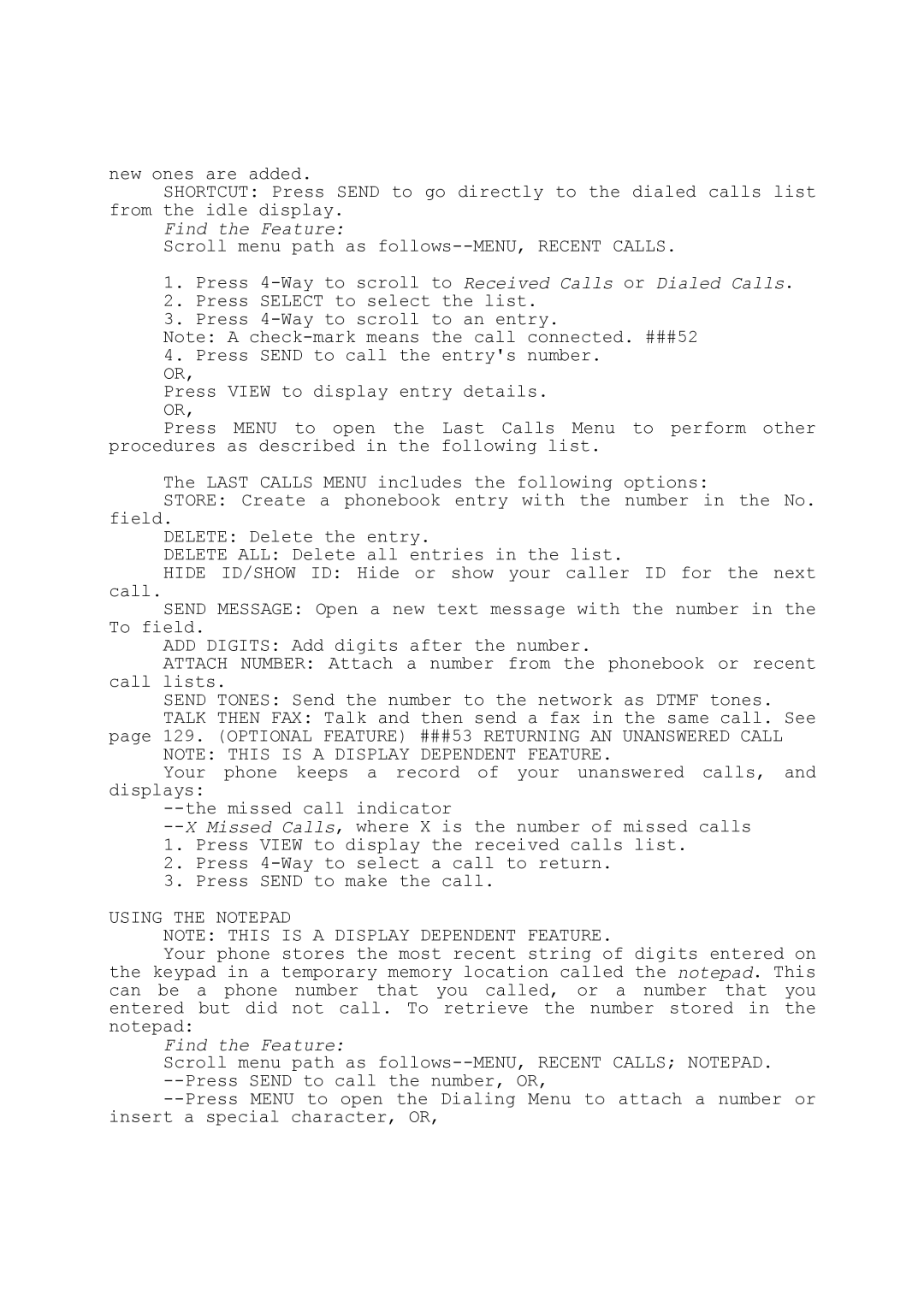 Motorola T280i manual Using the Notepad 