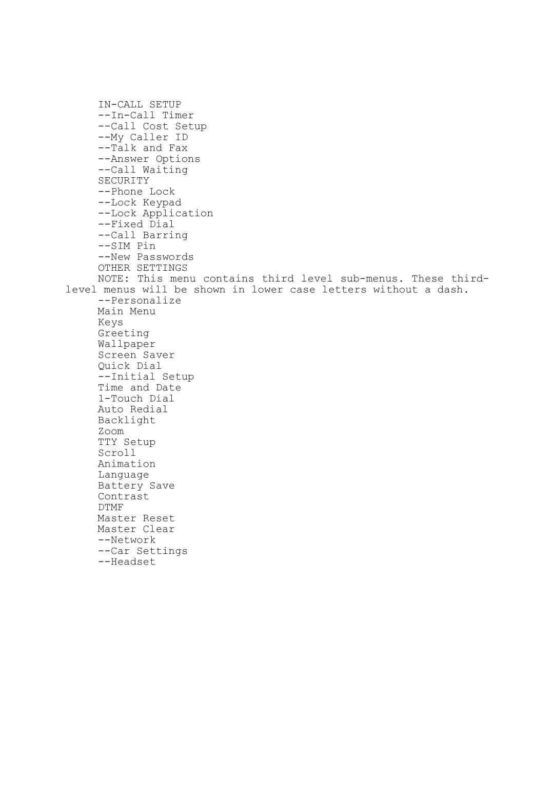 Motorola T280i manual IN-CALL Setup, Security, Other Settings, Dtmf 