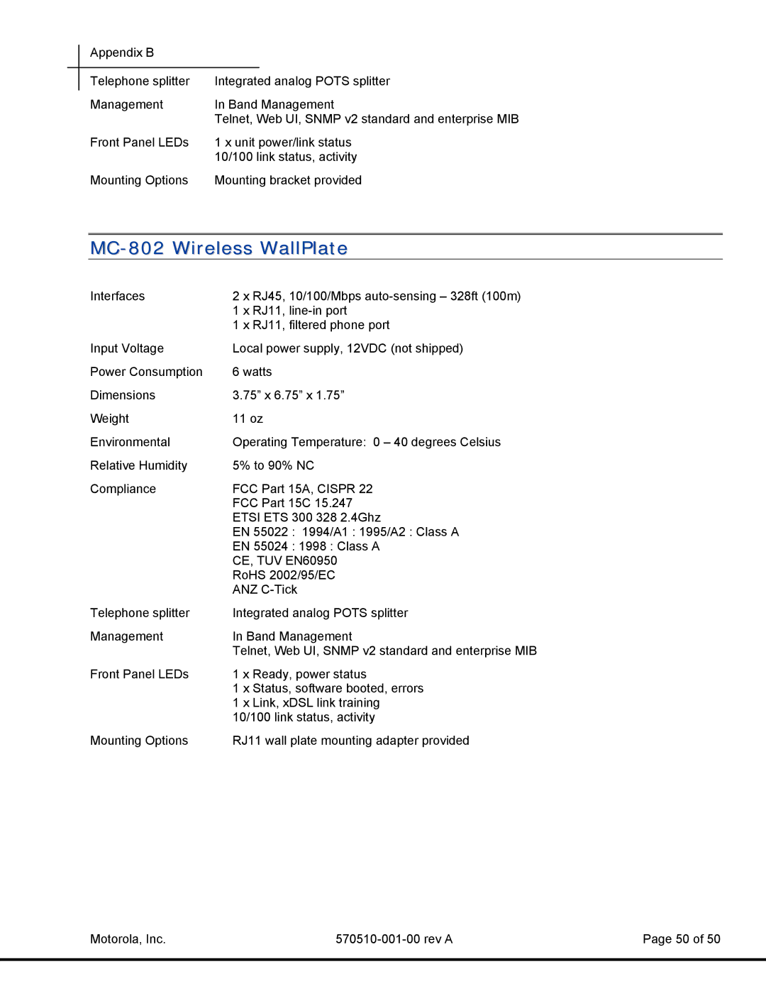 Motorola T3 Power Broadband manual MC-802 Wireless WallPlate 