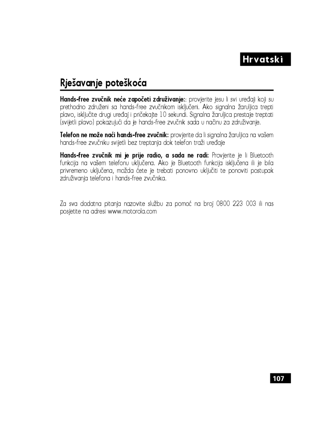 Motorola T305 manual Rješavanje poteškoća 