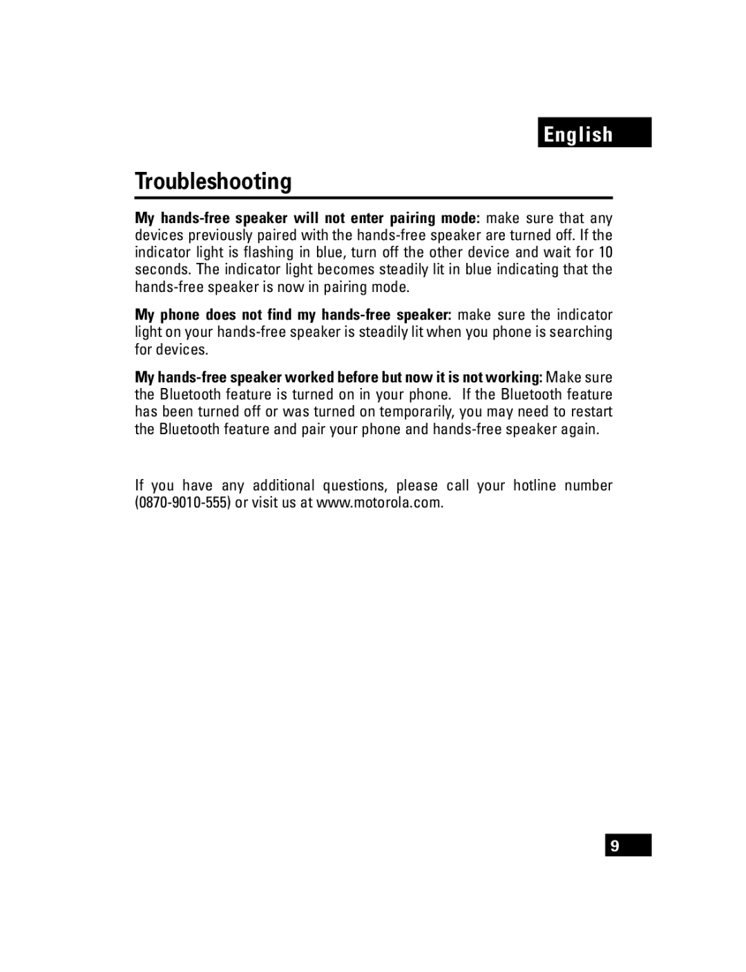 Motorola T305 manual Troubleshooting 