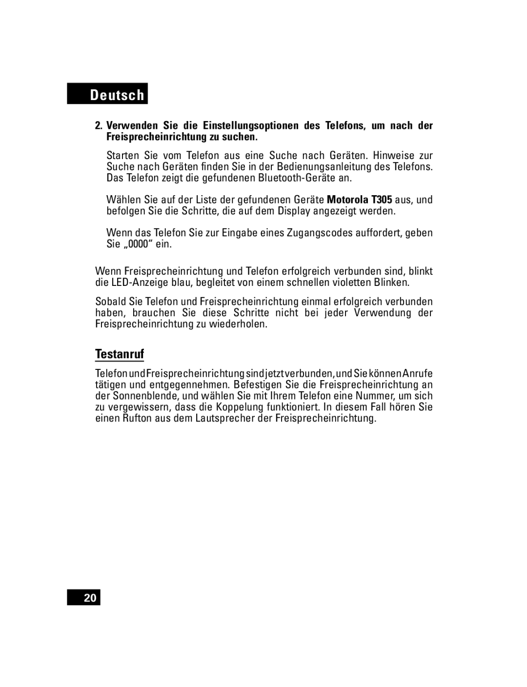 Motorola T305 manual Testanruf 