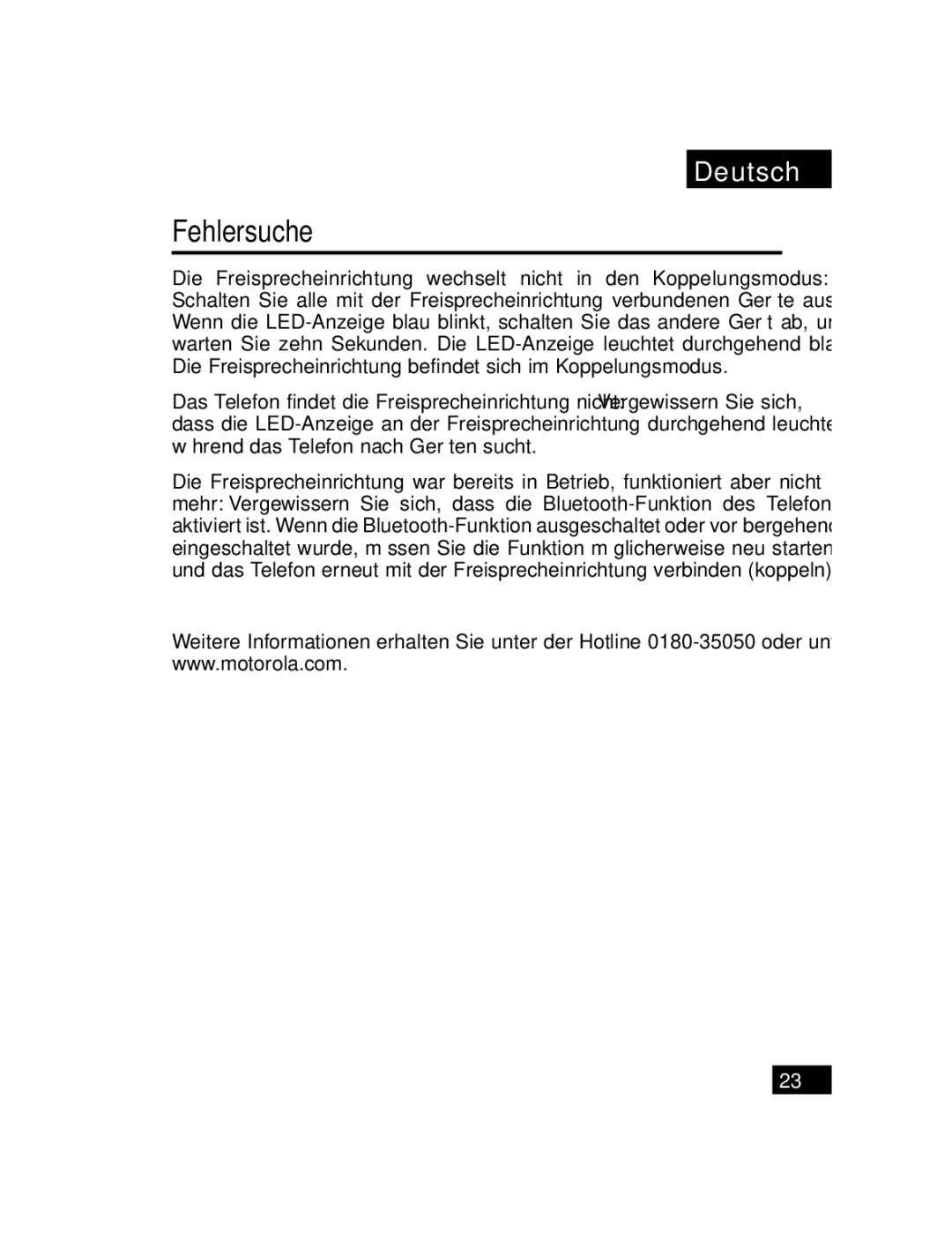 Motorola T305 manual Fehlersuche 