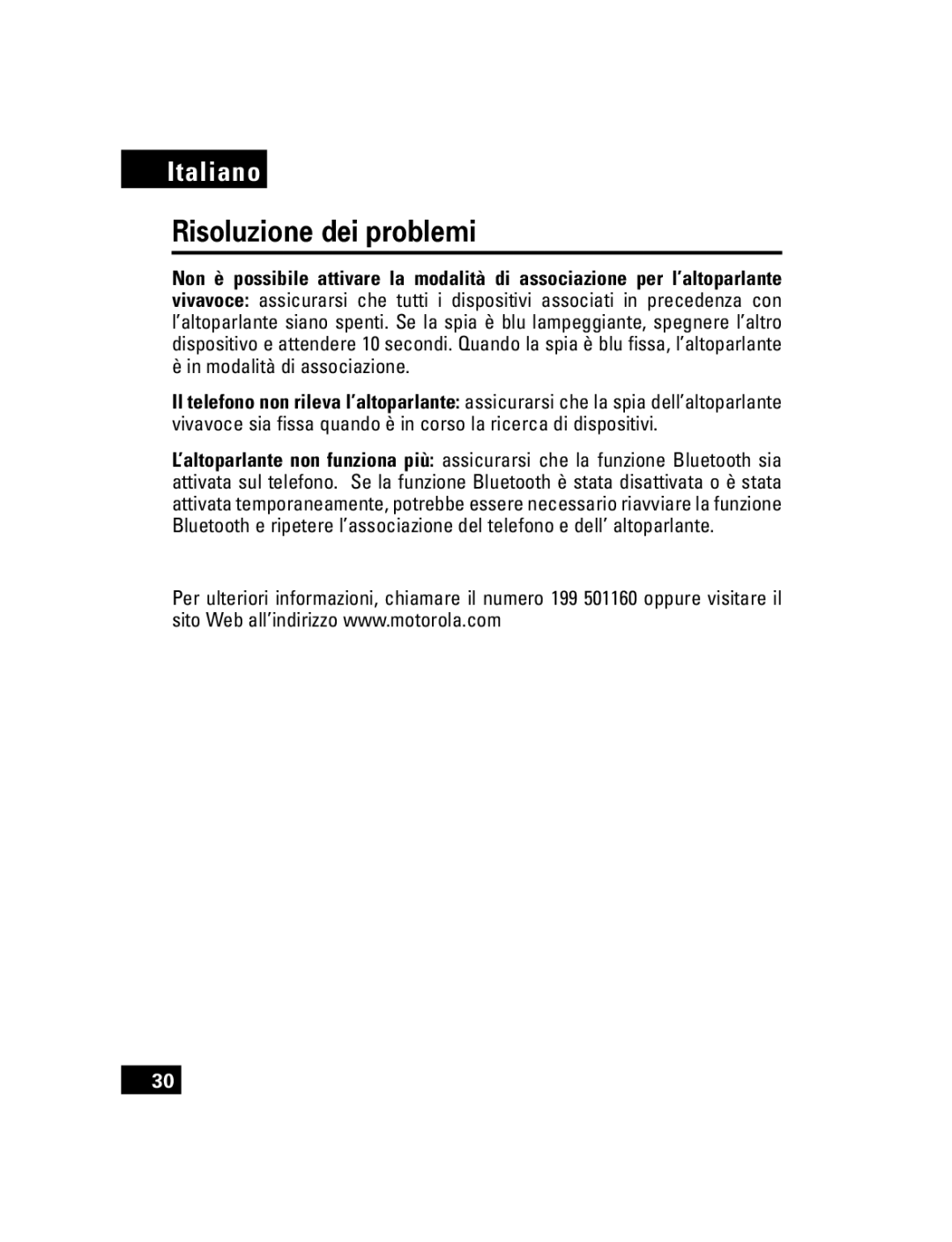 Motorola T305 manual Risoluzione dei problemi 