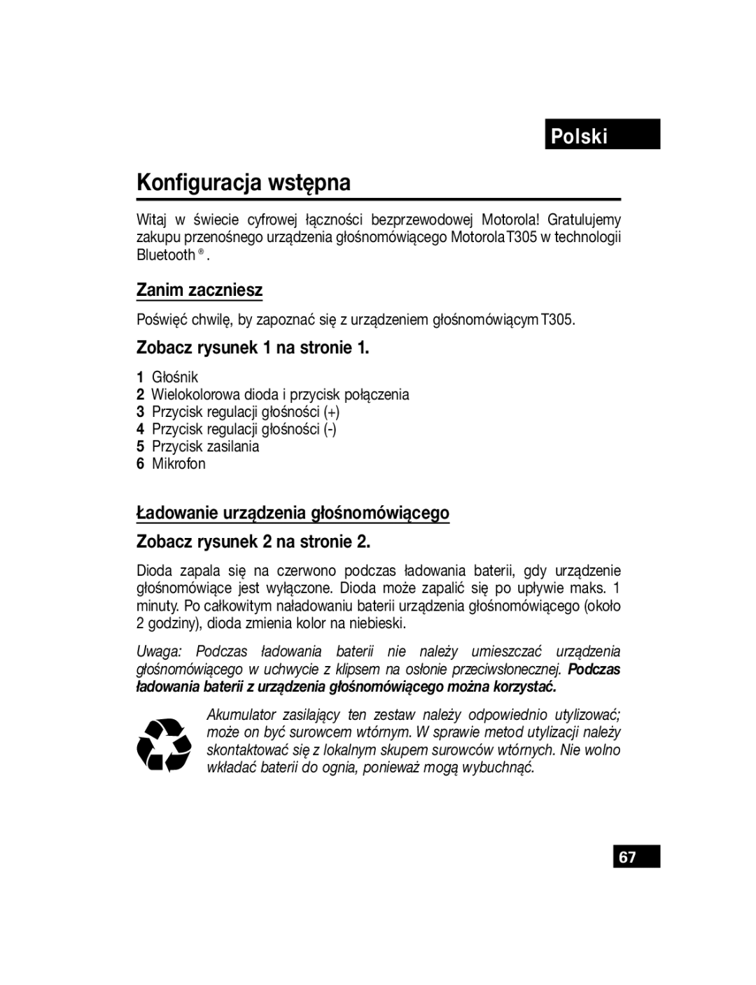 Motorola T305 manual Konfiguracja wstępna, Zanim zaczniesz, Zobacz rysunek 1 na stronie 