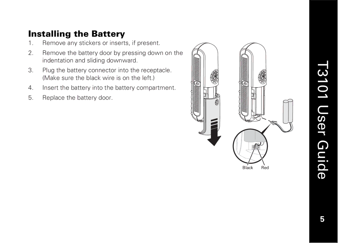 Motorola T3101 manual Installing the Battery 