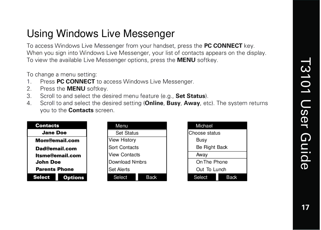 Motorola T3101 manual Using Windows Live Messenger, Menu Michael 